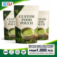 Sachet Doypack Personnalisé avec Fenêtre et Logo pour Poudre de Matcha, Thé Vert, Latte et Préparations Boissons – Emballage en Vrac Prêt à la Vente pour Boissons