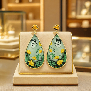Lord Krishna Diamond 18K Gold Rhodium Plated Korean Bird Floral Teardrop <b>Handmade</b> Luxury Statement <b>Earrings</b> for Women - Product Image 1
