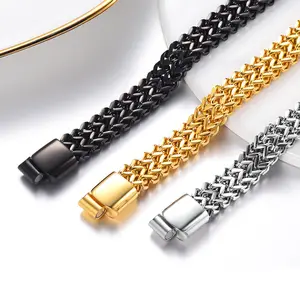 Bracelets de poignet à chaîne personnalisée en acier inoxydable plaqué or 18K noir à la mode Bracelet à maillons cubains pour homme