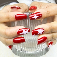 Año Nuevo diseño de celebración rojo estrellas dibujadas a mano uñas de presión reutilizables cortas de alta calidad