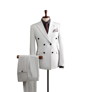 Costume <span class=keywords><strong>homme</strong></span> décontracté chic, coupe ajustée, croisé, avec fermeture éclair, en tissu peigné, devant plat, col en V, infroissable, respirant, 300g, grande taille - Product Image 1