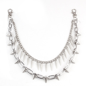 Silver Double-Studded Metal <b>Chain</b> Pants <b>Chain</b> Geometric Spike Design Unisex Fashion Body <b>Chain</b> Daily Wear Zinc Alloy - Product Image 5