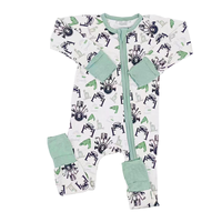 Combinaison imprimée à manches longues et fermeture éclair en fibre de bambou pour bébé, avec pieds intégrés, fabrication professionnelle, accepte les motifs et logos personnalisés, pour le sommeil des nourrissons