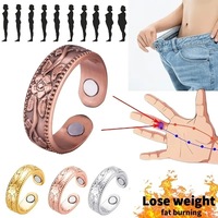 Cincin magnetik tembaga merah murni, perhiasan untuk pria wanita, cincin magnetik dapat disesuaikan bunga padat