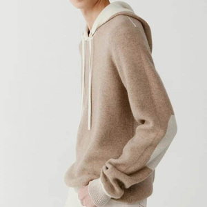 Sudadera con Capucha de Punto para <span class=keywords><strong>Hombre</strong></span>, Color Bronceado, con Parches en los Codos en Color Crema, Sudadera con Capucha de Lana Tejida, Sudadera Vintage Melange - Product Image 2