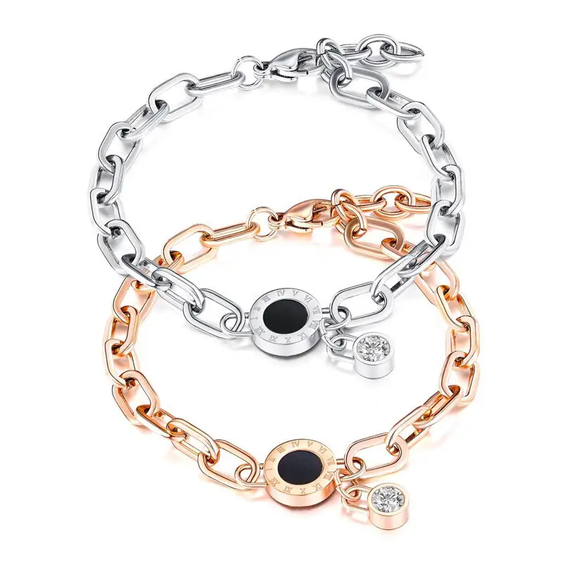 Fashion Jewelry Roman Numeral Stainless Steel Bracelet Set with Diamonds and zircon bracelet 18K Rose Gold Cross-border Jewelry