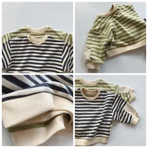 Children's Clothing 2023 Spring Autumn New Kids Striped Sweater Terry Pullovers Boys Girls Bat Sleeve Shirts Western Sweatshirts