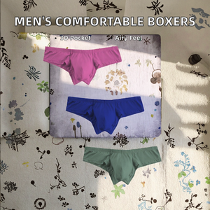 Men's Casual Comfortable Breathable Knitted <b>Boxer</b> Shorts Solid Color 3D Scrotal Pocket Low-Rise with Individual Packaging - Product Image 2