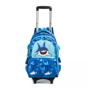 OEM&ODM 2 in 1 Kids Favorite Mochila With Wheels Shark Printing Student Bags For Boys Custom School Trolley Bag