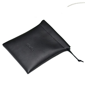 Bolsa Pequeña Negra de Cuero PU para Joyería, Bolsa para Guardar Perlas con Logotipo Personalizado en Relieve - Product Image 1