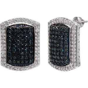 Ornaatis Diamond <b>Stud</b> <b>Earrings</b> 1.87 Cttw Round Cut White Blue In 925 Sterling <b>Silver</b> Prong Setting For Women - Product Image 1