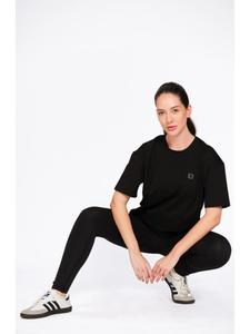 Camiseta Negra Oversize de Algodón Sólido para Mujer, Estilo Casual de Alta Demanda para Uso Diario, Viajes, Compras y Actividades al Aire Libre - Product Image 1