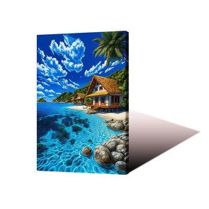 Peinture de paysage moderne de maison en bord de mer sous le ciel bleu, impression haute définition sur toile, articles de décoration pour la maison - Product Image 6
