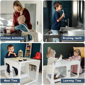 Children's <strong>Kitchen</strong> <strong>Stool</strong> Wooden Standing Montessori <strong>Kitchen</strong> <strong>Step</strong> <strong>Stool</strong> Two-in-one Table and Chair - Product Image 4