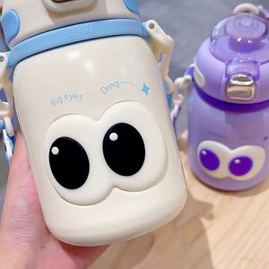 Creative Big Eyes <b>Thermos</b> Cup Kids 316 Flask Tumbler Straw Kettle Cartoon Water <b>Bottle</b> With Straw Portable Strap - Product Image 2