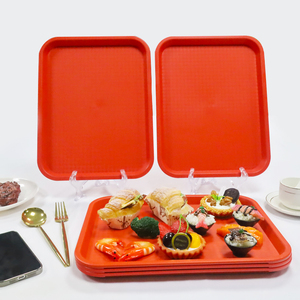 Bandeja de servicio de comida rápida rectangular naranja duradera de 14 pulgadas Bandeja de plástico PP elegante y duradera - Product Image 1