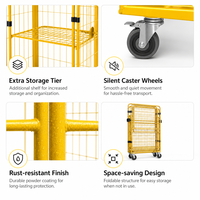 Chariot logistique en métal robuste avec roulettes pivotantes, 2 niveaux, chariot de rangement jaune pour la manutention de stocks en vente au détail et en magasin