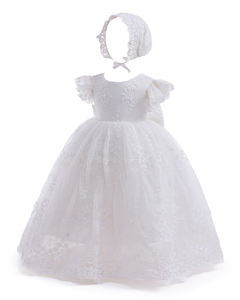 Fantaisie Tulle nouveau-né bébé vêtements robe de baptême robe de baptême brodé élégant arc mariage bébé porter - Product Image 2