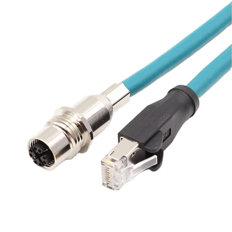 M12ตัวเชื่อมต่อ8pin รหัสถึง RJ45ตัวเชื่อมต่ออีเทอร์เน็ตสายเคเบิล Profinet CAT5e อีเทอร์เน็ตอุตสาหกรรม Ethercat