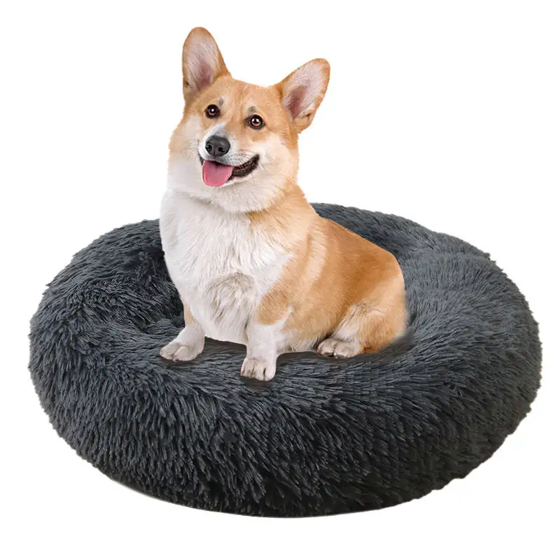 Удобная моющаяся мягкая кровать из искусственного меха в виде пончика для собаки или кошки, кровать для большой собаки, теплая круглая Подгоняемая мягкая плюшевая кровать для собаки