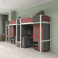 Lit superposé combiné avec bureau et armoire, lit de dortoir moderne en fer pour étudiants universitaires, appartements, structure intégrée supérieure/inférieure
