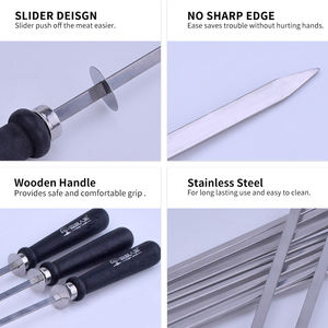 6 brochettes de barbecue en acier inoxydable avec long manche en <span class=keywords><strong>bois</strong></span>, réutilisables, pour hot-dogs, poissons et viandes - Product Image 6