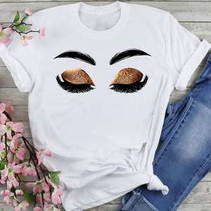 Venta al por mayor de ropa de mujer impresa divertida camiseta de dibujos animados de pestañas señora de manga corta gráfico barato de talla grande impreso <span class=keywords><strong>camisetas</strong></span> Tops - Product Image 5