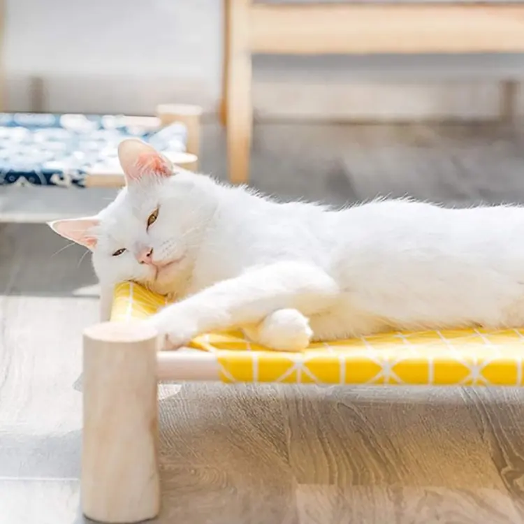 Hamac de chat de lit de chat élevé de lit suspendu par animal de compagnie de cadre lavable détachable en bois