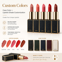 Rouge à lèvres de luxe en cuir personnalisé avec logo, finition mate velours, tube carré à bordure dorée, végétalien, maquillage OEM
