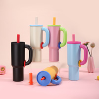 Thermos à isolation sous vide en acier inoxydable de grande capacité avec poignée pour voiture, 40 oz, revêtement en mélamine, impression sérigraphique