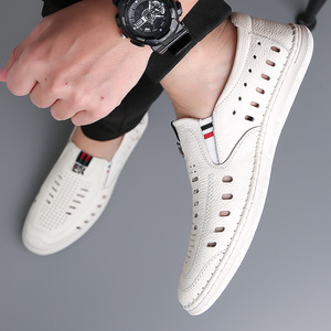Men Genuine Leather Breathable <b>Slip</b> On Casual Sandals Closed Toe Rubber Outsole Summer Shoes - Product Image 2