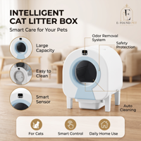 Bac à litière pour chat autonettoyant, fermé, intelligent, avec bac à déchets de 10L, contrôle par application, WiFi, contrôle des odeurs, anti-pincement, pour plusieurs chats, vente en gros
