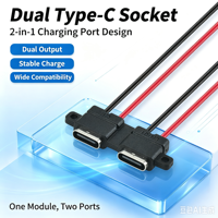 Connecteur de charge double port Type-C LN-01, double prise USB-C, deux connecteurs DC à 2 broches avec oreilles de fixation et câbles
