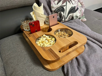 Plateau de canapé en bois anthracite avec porte-gobelet, plateau de canapé pour collations, organisateur de plateau de canapé avec porte-télécommande