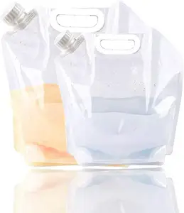 Kemasan minuman jus bir kelas makanan transparan kustom 2L 4L 5L galon dapat dilipat kantong air portabel kantong cerat cair plastik
