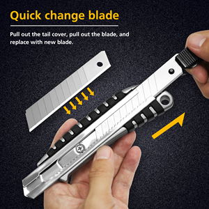 Cuchillo Multiusos <span class=keywords><strong>de</strong></span> Grado Industrial <span class=keywords><strong>de</strong></span> 18 mm, Mango <span class=keywords><strong>de</strong></span> Aleación <span class=keywords><strong>de</strong></span> Aluminio, Bloqueo Automático, Cuchilla <span class=keywords><strong>de</strong></span> Acero con Alto Contenido <span class=keywords><strong>de</strong></span> Carbono SK2 SK5, Cortador <span class=keywords><strong>de</strong></span> Cartón - Product Image 4