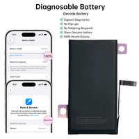 Batterie remplaçable 100% état neuf (0 cycle) pour iPhone 14 Plus, 13, 15 Pro Max, sans message d'erreur, avec support de diagnostic et affichage, pour réparation de téléphone