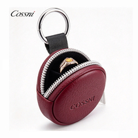 Étui à bijoux rond en PU Cossni, pochette de rangement de voyage à fermeture éclair, organisateur de bagues et de boucles d'oreilles avec porte-clés