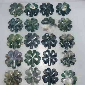 Cristales Naturales de Ágata Musgosa Tallados y Grabados al por Mayor, Trébol de Cuatro Hojas, Rosa, Artesanías de Cristal para Decoración del Hogar - Product Image 6