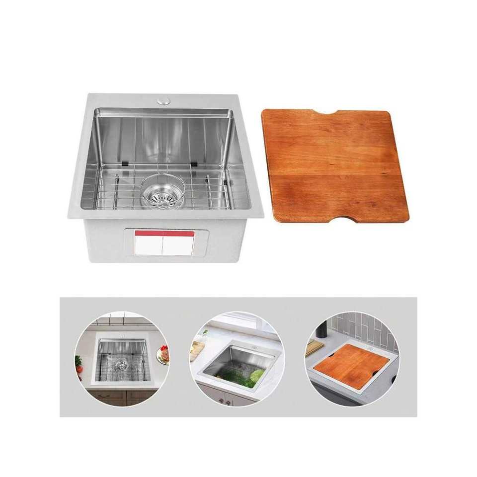 Stainless Steel Kitchen Sink with Faucet Workstation Sink with Cutting Board and Strainer Two-Hole Design