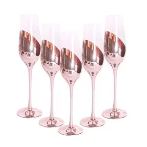 Copa de vino de marca privada Yunzhifan, copa de vino de champán de cristal de lujo y copas de vino de champán rosa con borde dorado