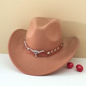 Chapeau Fedora en feutre style jazz européen-américain pour automne-hiver, avec logo tête de taureau, bord roulé, style tibétain, décontracté, protection solaire - Product Image 3