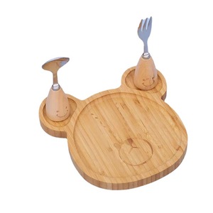 ถาดรูปหมีไม้สำหรับเด็ก สีไม้ธรรมชาติ พร้อมที่วางช้อนและส้อม - Product Image 5