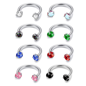 Anillo de nariz de acero inoxidable con incrustaciones de circonita, engaste de punta, forma de herradura, doble cabeza en U, joyería para piercing - Product Image 1