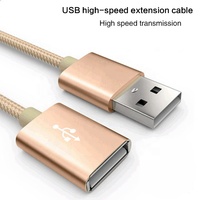 Pabrik grosir kabel USB 2.0 laki-laki ke perempuan kepang nilon pengisian daya dan Transfer Data untuk PC kabel ekstensi USB