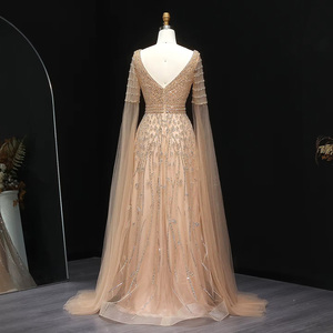 Elegante <span class=keywords><strong>abito</strong></span> da sera con perline <span class=keywords><strong>rosa</strong></span> con maniche a mantello di lusso <span class=keywords><strong>oro</strong></span> blu per le donne matrimonio formale festa Lsz034 - Product Image 4
