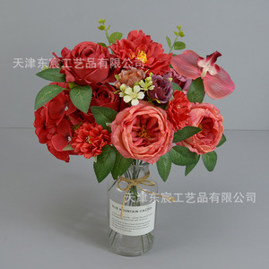 Boîte de fleurs artificielles Dongchen Crafts, bouquet de fleurs en soie 30x21.5x5cm, rouge champagne, décoration de mariage et de maison - Product Image 2