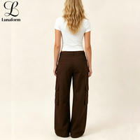 Pantalon cargo taille basse respirant en coton et élasthanne pour femme, coupe droite, décontracté, jambe large, personnalisable OEM, vente en gros