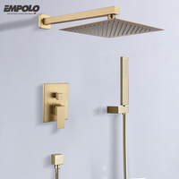 Empolo vente en gros de laiton doré pluie ensemble de douche d'hôtel système dissimulé salle de bain bain mélangeur mural céramique pluie douche bain