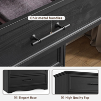 Commode moderne noire à 6 tiroirs en bois pour chambre à coucher, 44 pouces de hauteur